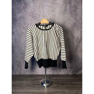 T Tahari Vertical Striped Black & White Knit Dolman Sleeve Sweater Size Medium